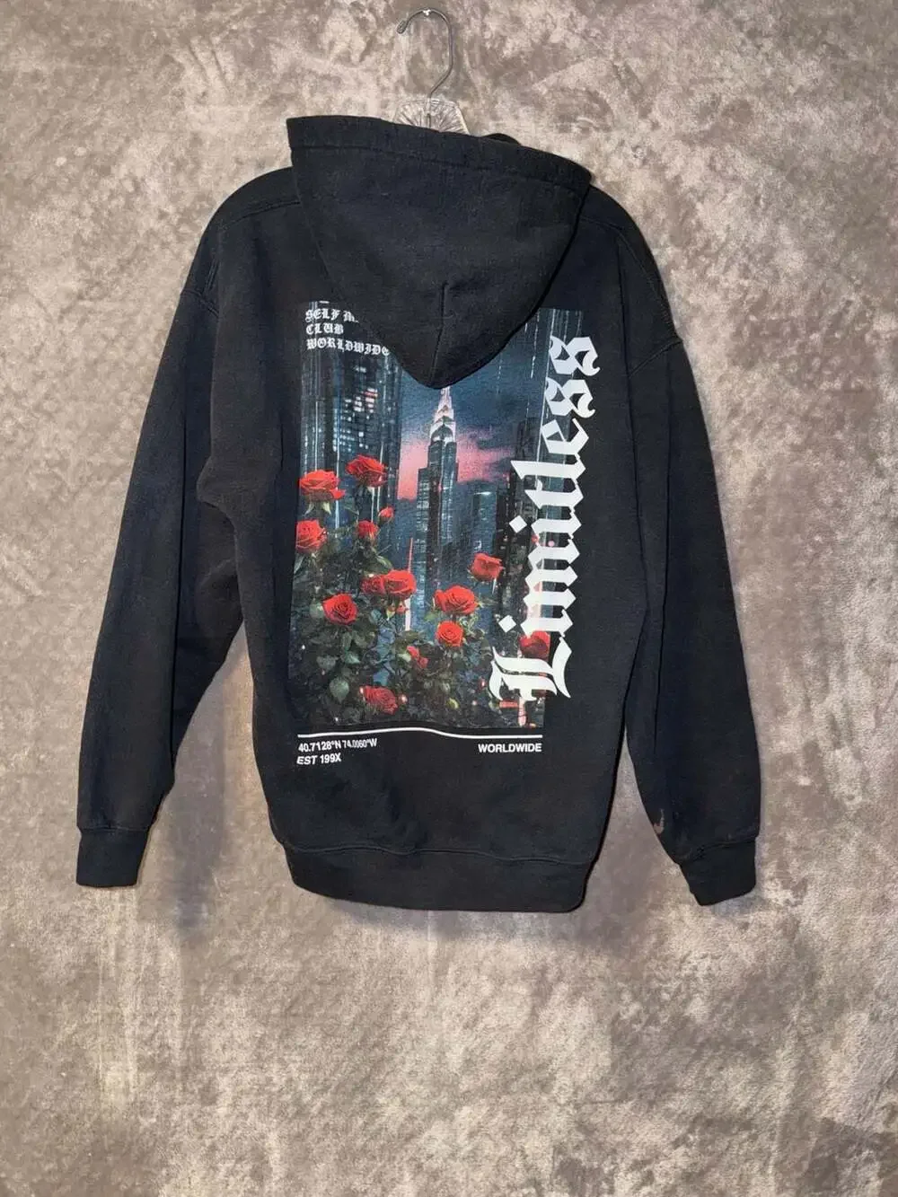 Limitless New York Graphic Hoodie Black Vintage Wash